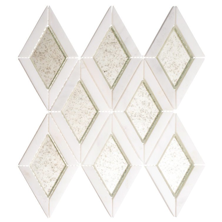 Andova Valiant Diamond Shaped Glass and Stone Mosaic Shower Wall